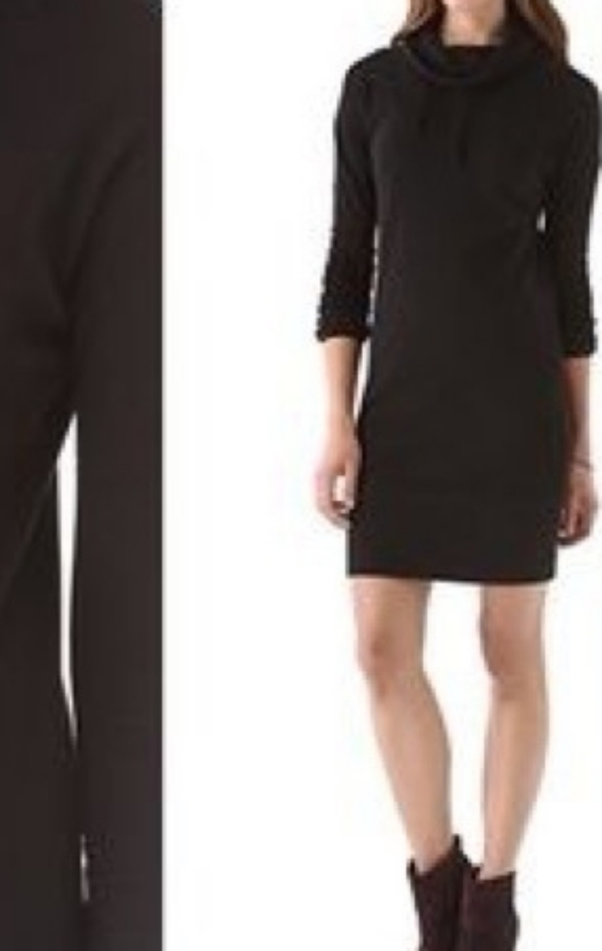 James Perse James Perse Hooded Long Sleeve Fitted Cotton Black Dress